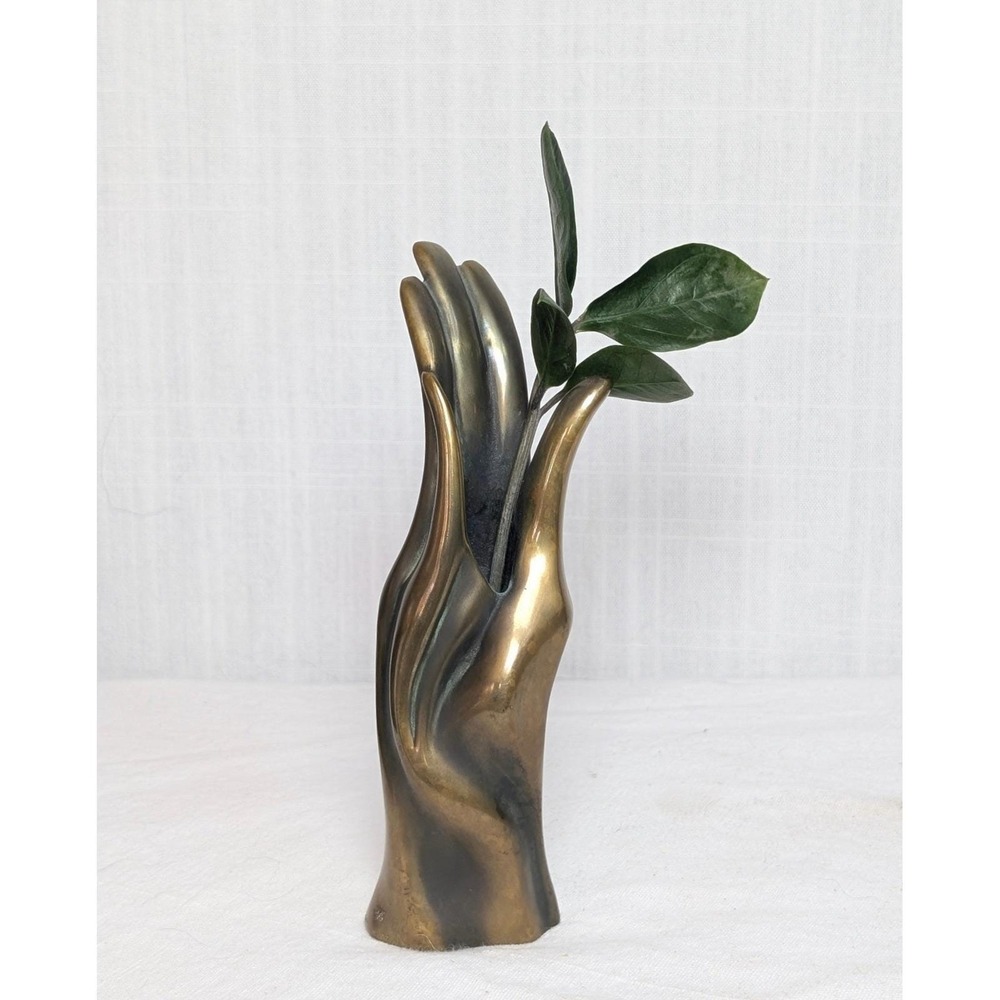 Vintage 1979 Bob Bennett Signed Bronze Hand Sculpture Bud Vase Modernist Art - Picture 2 of 14